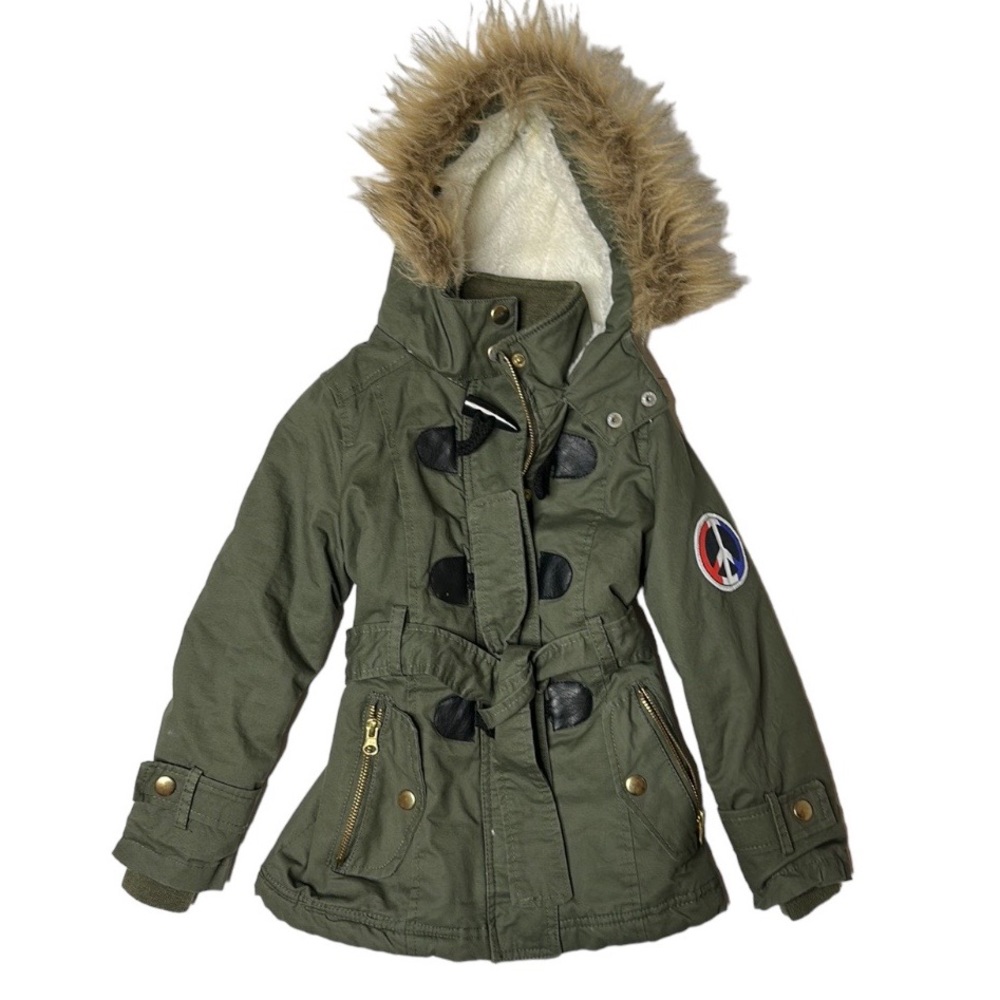 Beverly Hills Polo Club Green Puffer Jacket with Faux Fur Hood